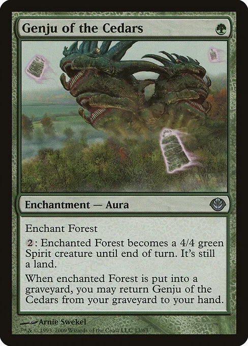 Genju of the Cedars, carta Magic di tipo Enchantment — Aura illustrata da Arnie Swekel