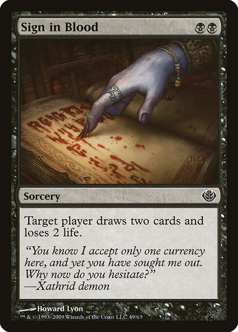 Sign in Blood, carta Magic di tipo Sorcery illustrata da Howard Lyon