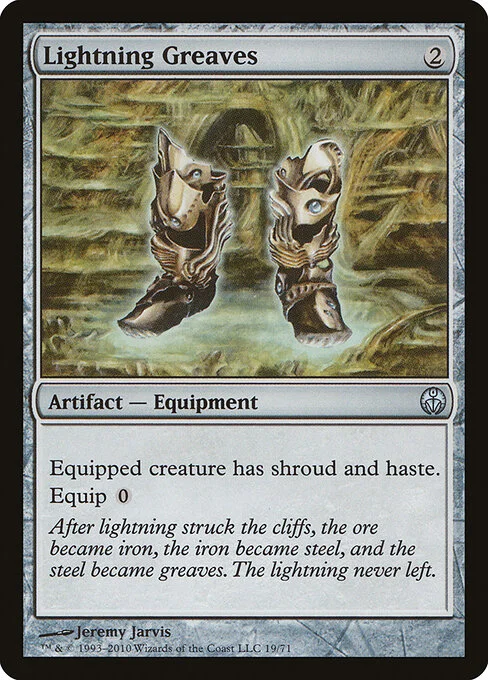 Lightning Greaves, carta Magic di tipo Artifact — Equipment illustrata da Jeremy Jarvis