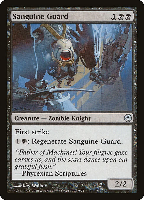 Sanguine Guard, carta Magic di tipo Creature — Phyrexian Zombie Knight illustrata da Kev Walker