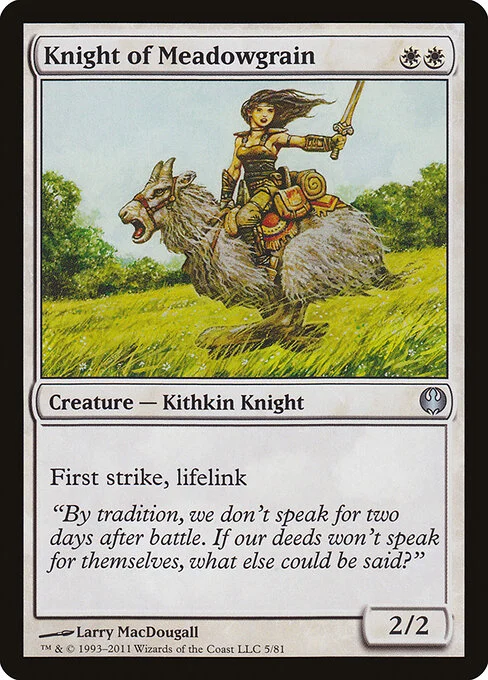 Knight of Meadowgrain, carta Magic di tipo Creature — Kithkin Knight illustrata da Larry MacDougall