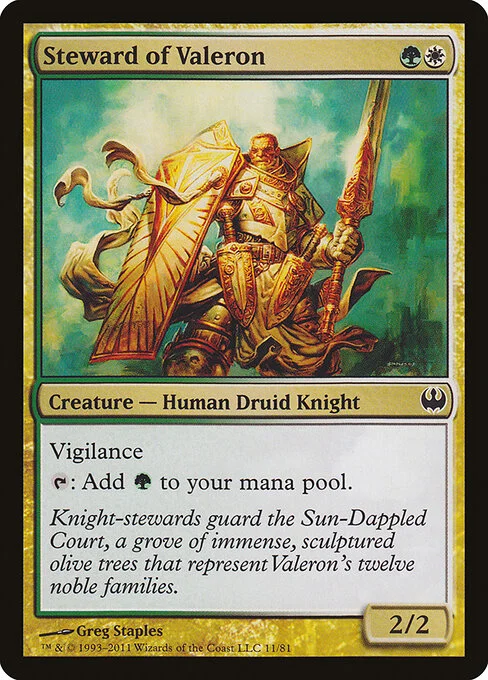 Steward of Valeron, carta Magic di tipo Creature — Human Druid Knight illustrata da Greg Staples