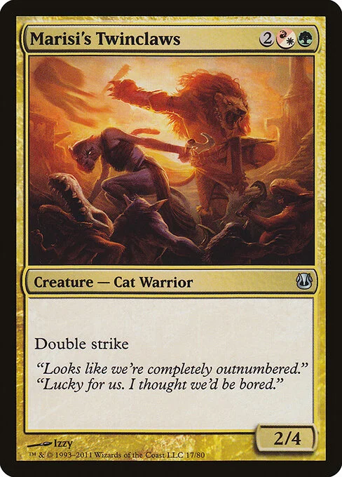 Marisi's Twinclaws, carta Magic di tipo Creature — Cat Warrior illustrata da Izzy