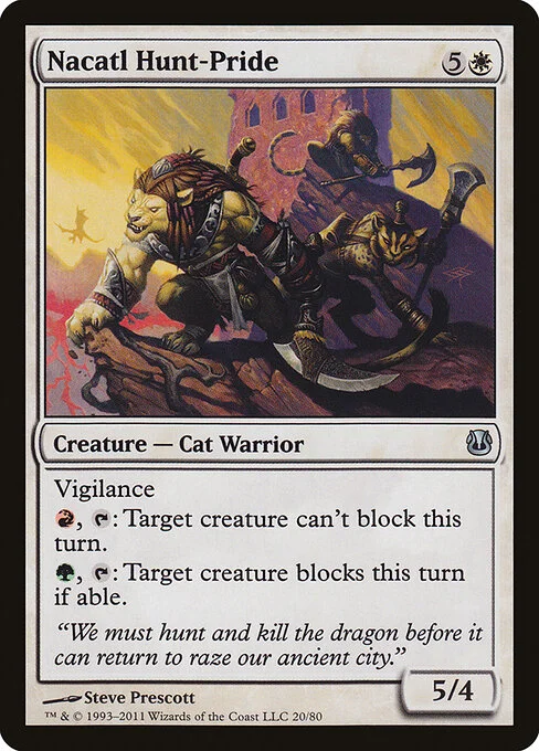 Nacatl Hunt-Pride, carta Magic di tipo Creature — Cat Warrior illustrata da Steve Prescott
