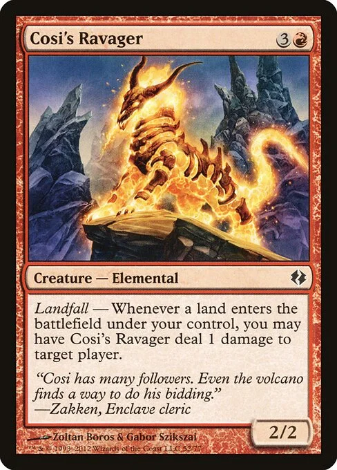 Cosi's Ravager, carta Magic di tipo Creature — Elemental illustrata da Zoltan Boros & Gabor Szikszai