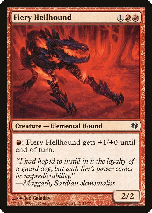 Fiery Hellhound, carta Magic di tipo Creature — Elemental Dog illustrata da Ted Galaday