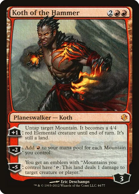 Koth of the Hammer, carta Magic di tipo Legendary Planeswalker — Koth illustrata da Eric Deschamps