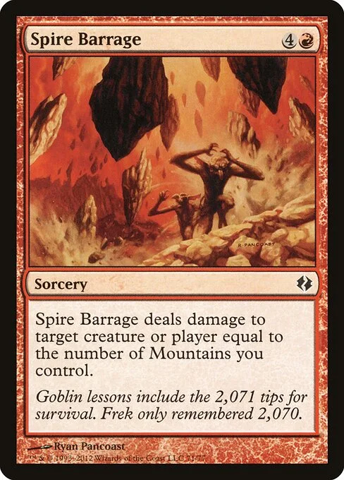 Spire Barrage, carta Magic di tipo Sorcery illustrata da Ryan Pancoast