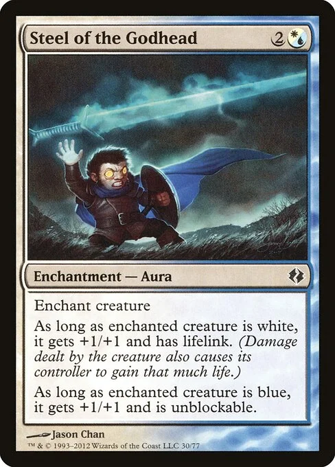Steel of the Godhead, carta Magic di tipo Enchantment — Aura illustrata da Jason Chan