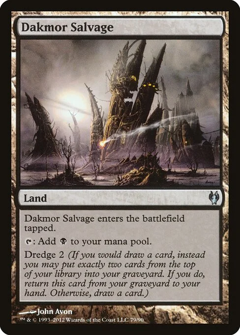 Dakmor Salvage, carta Magic di tipo Land illustrata da John Avon