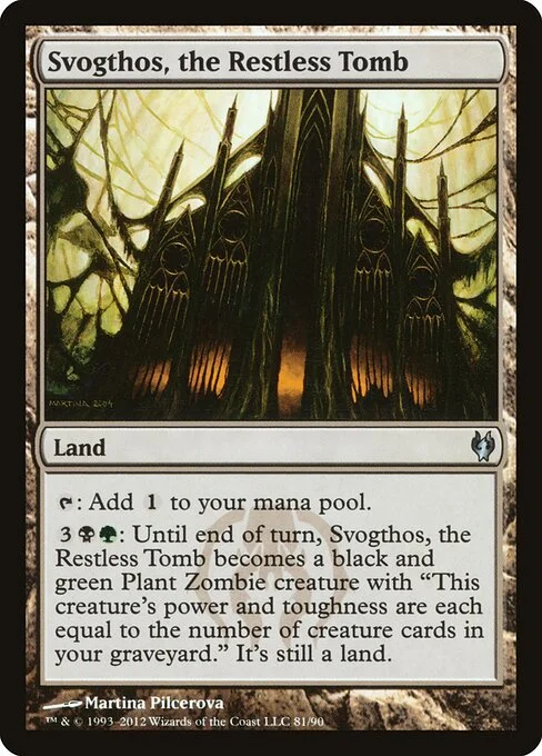 Svogthos, the Restless Tomb, carta Magic di tipo Land illustrata da Martina Pilcerova