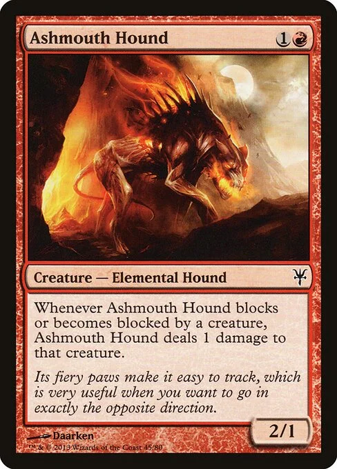 Ashmouth Hound, carta Magic di tipo Creature — Elemental Dog illustrata da Daarken