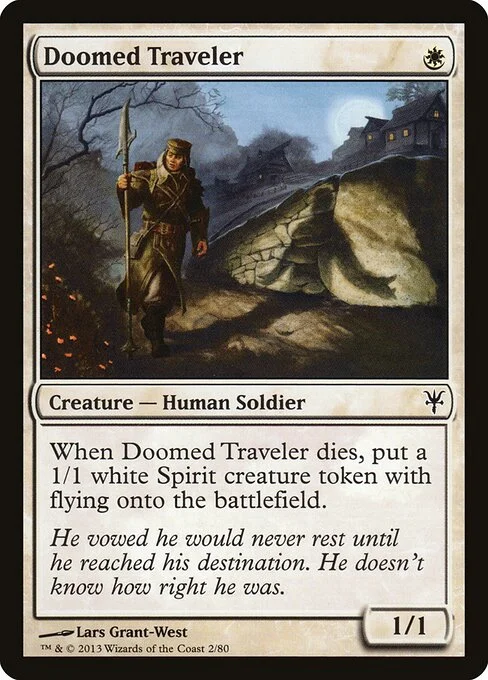 Doomed Traveler, carta Magic di tipo Creature — Human Soldier illustrata da Lars Grant-West