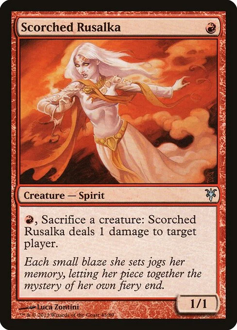 Scorched Rusalka, carta Magic di tipo Creature — Spirit illustrata da Luca Zontini
