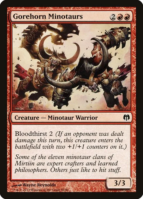 Gorehorn Minotaurs, carta Magic di tipo Creature — Minotaur Warrior illustrata da Wayne Reynolds