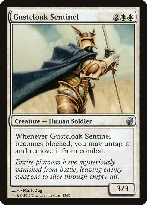 Gustcloak Sentinel, carta Magic di tipo Creature — Human Soldier illustrata da Mark Zug