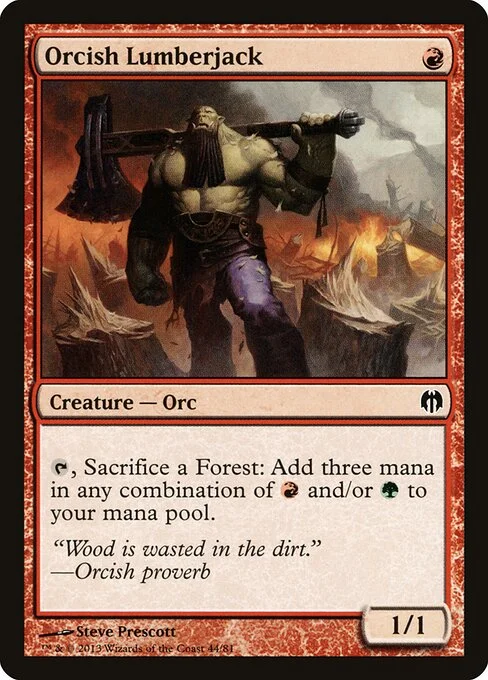 Orcish Lumberjack, carta Magic di tipo Creature — Orc illustrata da Steve Prescott