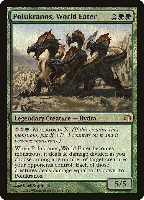 Polukranos, World Eater, carta Magic di tipo Legendary Creature — Hydra illustrata da Karl Kopinski
