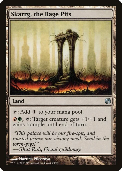 Skarrg, the Rage Pits, carta Magic di tipo Land illustrata da Martina Pilcerova