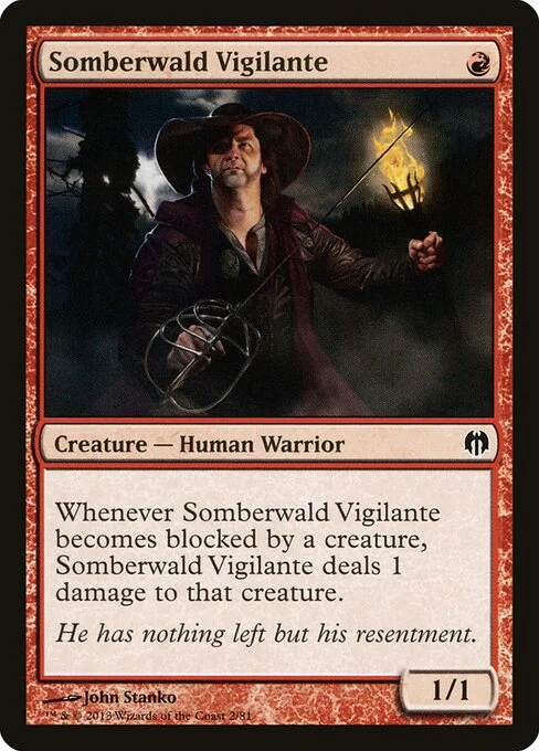 Somberwald Vigilante, carta Magic di tipo Creature — Human Warrior illustrata da John Stanko