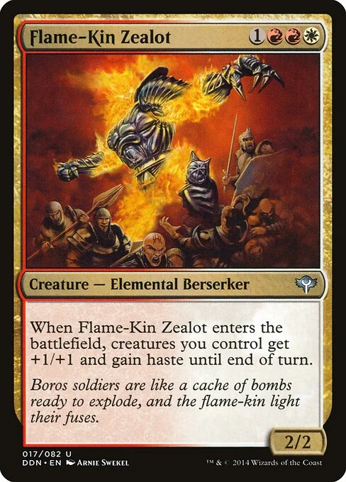 Flame-Kin Zealot, carta Magic di tipo Creature — Elemental Berserker illustrata da Arnie Swekel