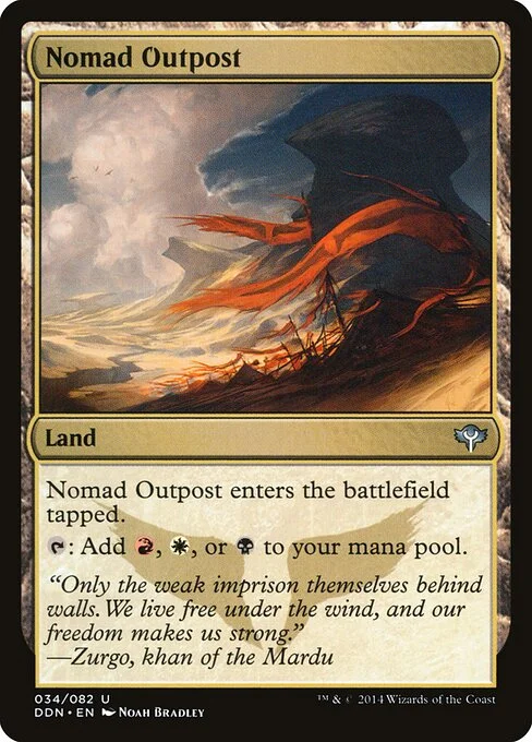 Nomad Outpost, carta Magic di tipo Land illustrata da Noah Bradley
