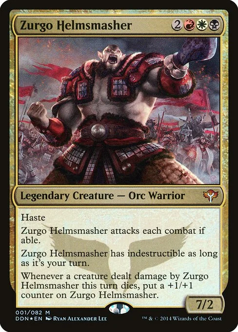 Zurgo Helmsmasher, carta Magic di tipo Legendary Creature — Orc Warrior illustrata da Ryan Alexander Lee