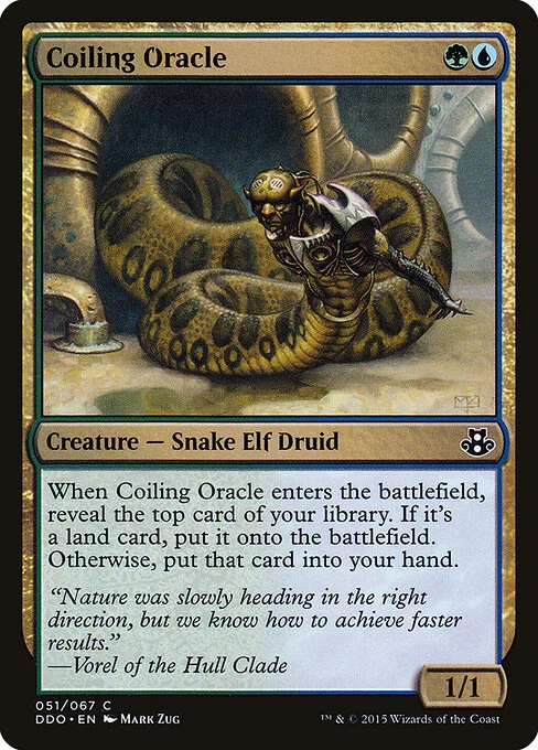 Coiling Oracle, carta Magic di tipo Creature — Snake Elf Druid illustrata da Mark Zug