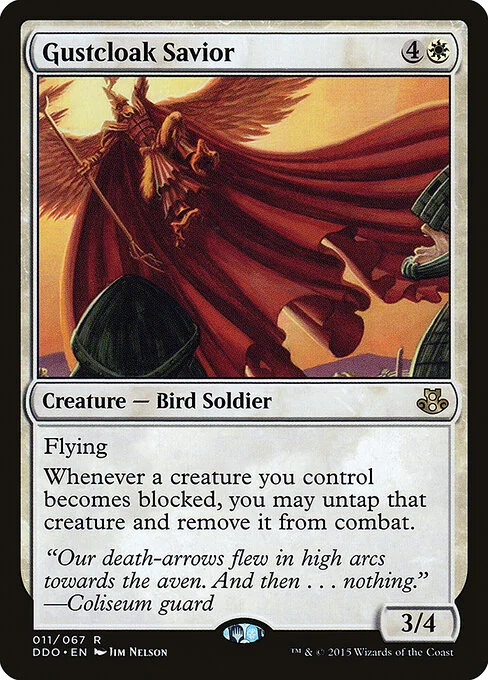 Gustcloak Savior, carta Magic di tipo Creature — Bird Soldier illustrata da Jim Nelson