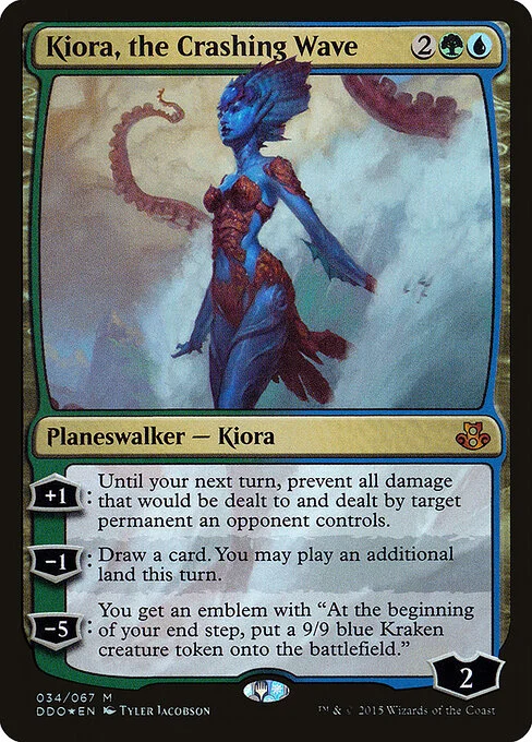 Kiora, the Crashing Wave, carta Magic di tipo Legendary Planeswalker — Kiora illustrata da Tyler Jacobson