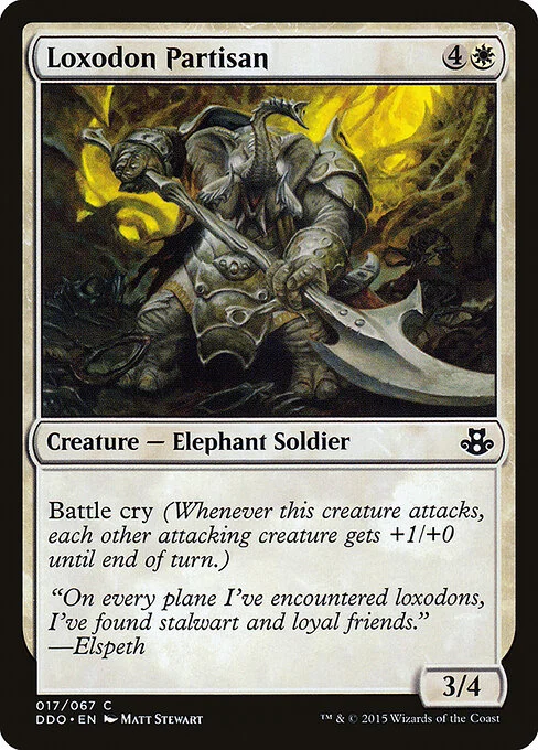 Loxodon Partisan, carta Magic di tipo Creature — Elephant Soldier illustrata da Matt Stewart
