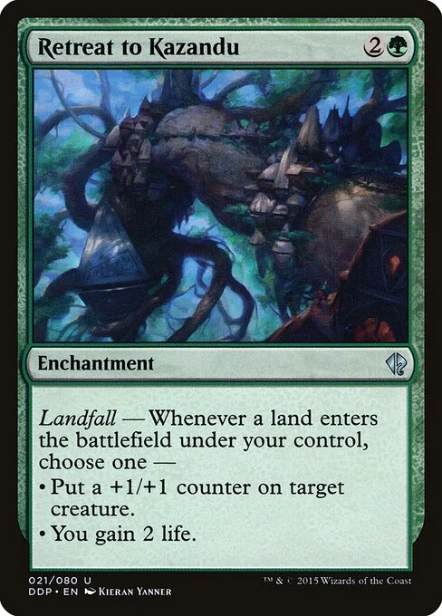 Retreat to Kazandu, carta Magic di tipo Enchantment illustrata da Kieran Yanner
