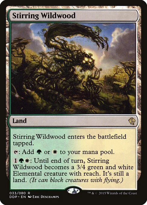 Stirring Wildwood, carta Magic di tipo Land illustrata da Eric Deschamps