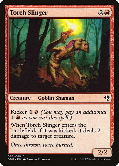 Torch Slinger, carta Magic di tipo Creature — Goblin Shaman illustrata da Andrew Robinson