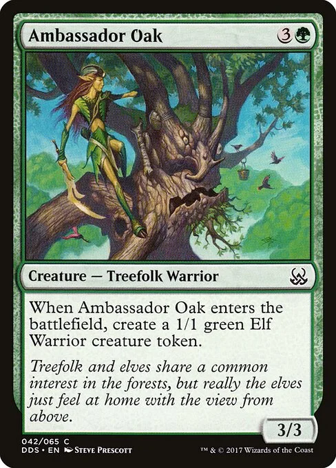 Ambassador Oak, carta Magic di tipo Creature — Treefolk Warrior illustrata da Steve Prescott