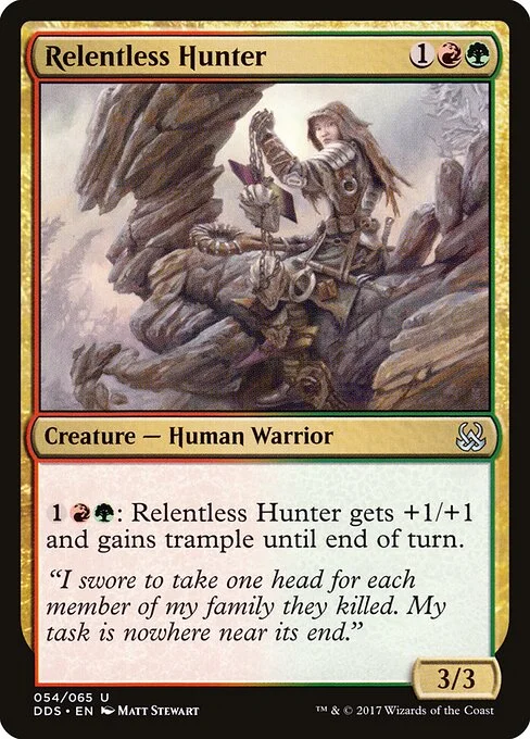 Relentless Hunter, carta Magic di tipo Creature — Human Warrior illustrata da Matt Stewart
