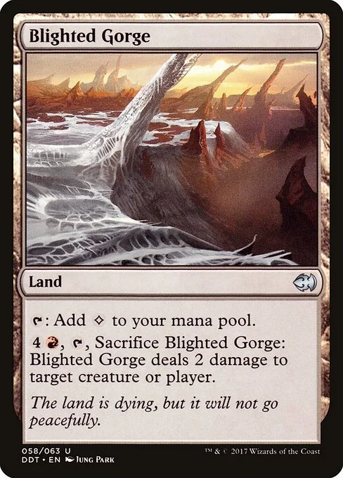 Blighted Gorge, carta Magic di tipo Land illustrata da Jung Park