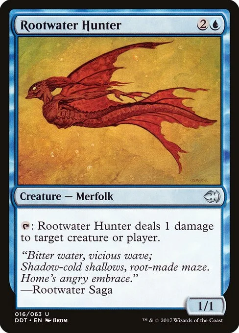 Rootwater Hunter, carta Magic di tipo Creature — Merfolk illustrata da Brom
