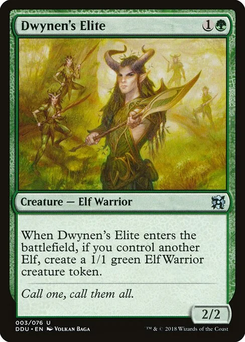 Dwynen's Elite, carta Magic di tipo Creature — Elf Warrior illustrata da Volkan Baǵa