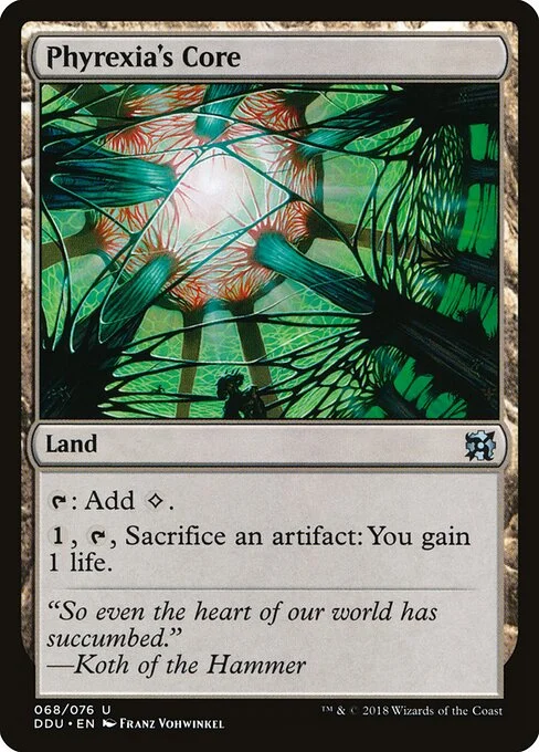 Phyrexia's Core, carta Magic di tipo Land illustrata da Franz Vohwinkel