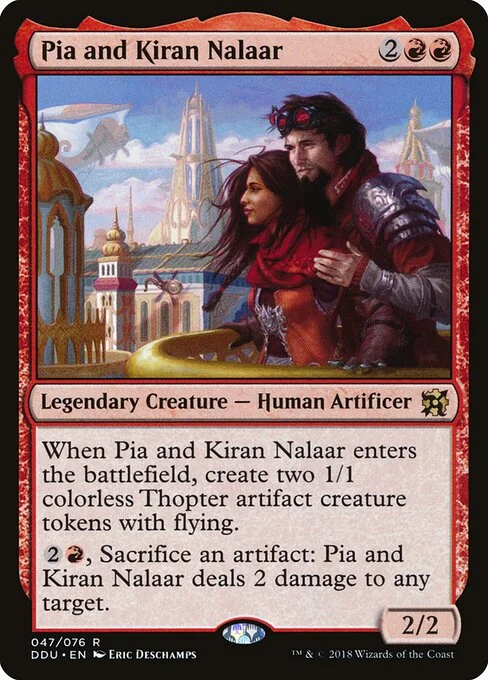 Pia and Kiran Nalaar, carta Magic di tipo Legendary Creature — Human Artificer illustrata da Eric Deschamps