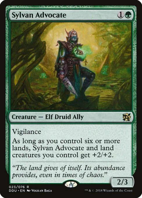 Sylvan Advocate, carta Magic di tipo Creature — Elf Druid Ally illustrata da Volkan Baǵa