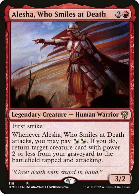 Alesha, Who Smiles at Death, carta Magic di tipo Legendary Creature — Human Warrior illustrata da Anastasia Ovchinnikova