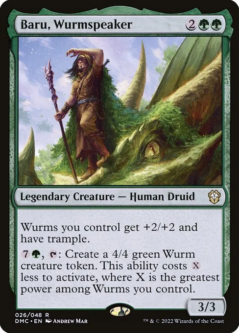 Baru, Wurmspeaker, carta Magic di tipo Legendary Creature — Human Druid illustrata da Andrew Mar