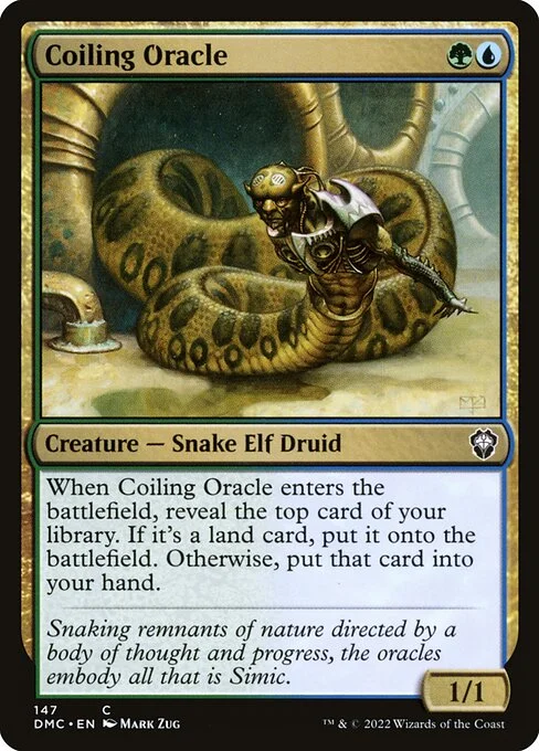Coiling Oracle, carta Magic di tipo Creature — Snake Elf Druid illustrata da Mark Zug