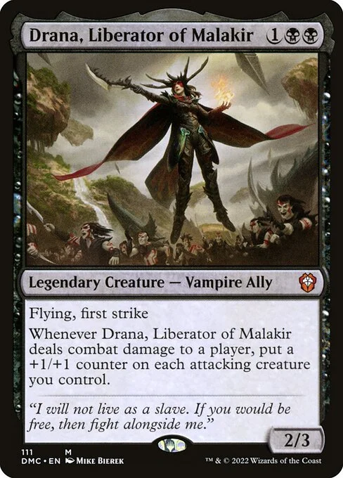 Drana, Liberator of Malakir, carta Magic di tipo Legendary Creature — Vampire Ally illustrata da Mike Bierek