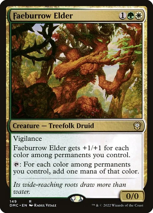 Faeburrow Elder, carta Magic di tipo Creature — Treefolk Druid illustrata da Raoul Vitale