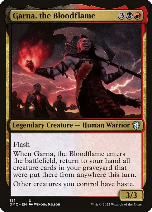 Garna, the Bloodflame, carta Magic di tipo Legendary Creature — Human Warrior illustrata da Winona Nelson