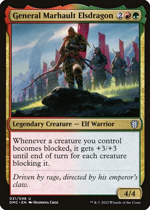 General Marhault Elsdragon, carta Magic di tipo Legendary Creature — Elf Warrior illustrata da Heonhwa