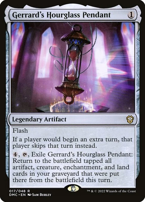 Gerrard's Hourglass Pendant, carta Magic di tipo Legendary Artifact illustrata da Sam Burley